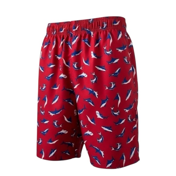 NEW OP Red Shark Print Swim Trunks Size XL - Picture 1 of 6
